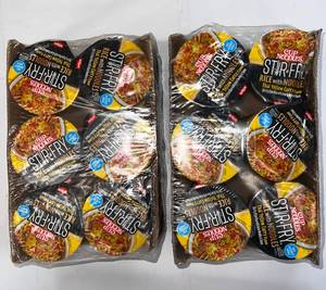 lot 100 image: 2x 6 pack Cup Noodles Stir Fry Rice with Noodles Thai Yellow Curry