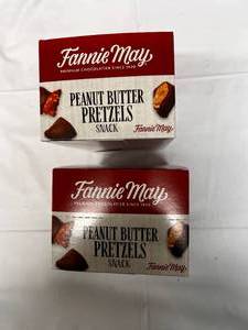 lot 140 image: 2x 6x 2.3 oz Bags Fanny May Chocolate Covered Peanut Butter Pretzel Bites
