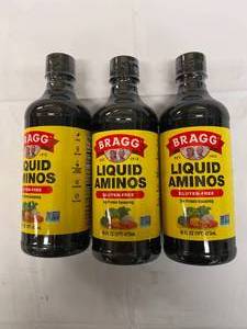 lot 152 image: 3x 16 fl oz Liquid Aminos Soy Protein Seasoning Best by 52026