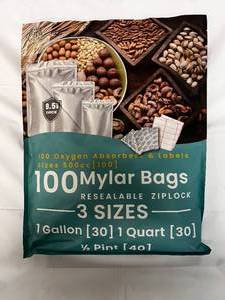 lot 171 image: 100 Mylar Bags. 3 Sizes. 30 Gallon, 30 Quart & 40 Pint size
