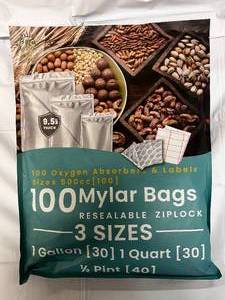 lot 172 image: 100 Mylar Bags. 3 Sizes. 30 Gallon, 30 Quart & 40 Pint size