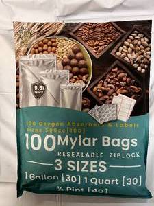 lot 173 image: 100 Mylar Bags. 3 Sizes. 30 Gallon, 30 Quart & 40 Pint size