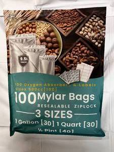 lot 174 image: 100 Mylar Bags. 3 Sizes. 30 Gallon, 30 Quart & 40 Pint size