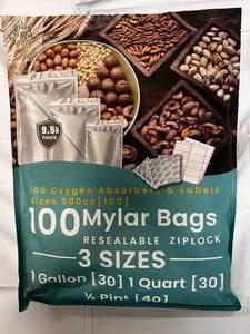 lot 175 image: 100 Mylar Bags. 3 Sizes. 30 Gallon, 30 Quart & 40 Pint size