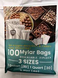 lot 177 image: 100 Mylar Bags. 3 Sizes. 30 Gallon, 30 Quart & 40 Pint size