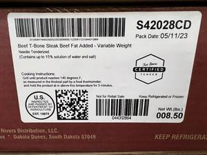 lot 321 image: 8.50 lbs Beef T-Bone Steaks
