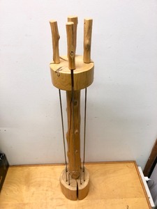 lot 33 image: Carved Wood Campfire Roasting Stand w Roasting Sticks
