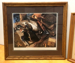 lot 75 image: 2 Nice Signed Numbered Prints Featuring Old Ammo Advertising  Hunting