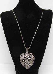 lot 103 image: Large Signed Paolo Romeo Sterling Silver Heart Pendant Necklace