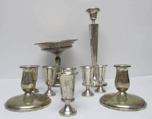 lot 106 image: Lot of Assorted Sterling Silver Candlesticks & Cups