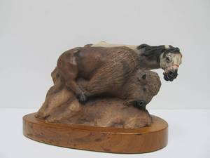 lot 264 image: Very Cool Signed & Numbered Western Horse & Buffalo Sculpture Neil J. Rose - Encounter