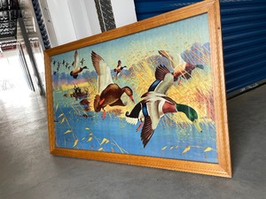 lot 214 image: LARGE Vintage 1950s Duck Hunting Litho on Cardboard