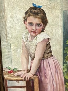 lot 215 image: Lovely & Outstanding Original Oil on Board Painting - After Yvonne by William Bouguereau