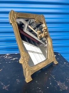 lot 218 image: Vintage Art Nouveau Figural Maiden Brass Vaninty Mirror