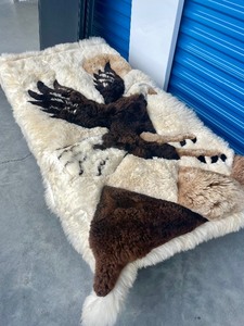 lot 203 image: Very Nice Clean Soft Alpaca Fur Blanket or Wall Hanging wEagle Design