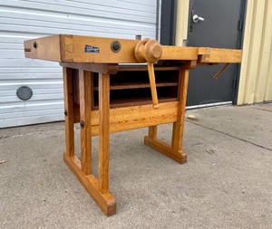 lot 201 image: Awesome Vintage Sjoberg Sweden Dovetailed Woodworking Work Bench