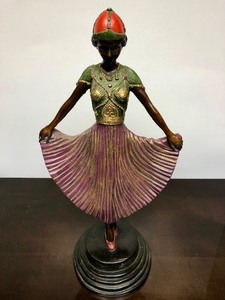 lot 199 image: Fantastic Large Bronze Polychrome Deco Sculpture of a Dancer