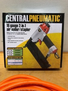 lot 225 image: Working Central Pneumatic Air Nailer & Air Hose
