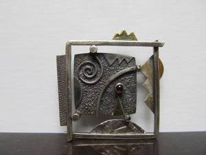 Fantastic Signed Sterling Silver &amp 18K Modernist Designer Brooch by Lisa DAgostino