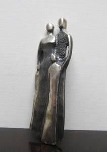 Large Vintage Signed MENDELL Sculptural Sterling Silver Brooch - Mother &amp Father wChild