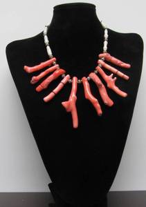 Beautiful Natural Branch Coral Necklace wGenuine Pearls &amp Sterling Silver