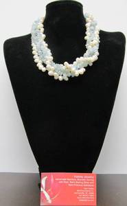 Multi Strand Necklace wGenuine Pearls Aquamarine &amp Sterling Silver