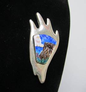 Lovely Large Retro 90s Cloisonn Enamel &amp Sterling Silver Brooch by Richard &amp Lynn Adams