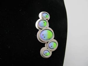 Large Signed Sterling Silver Modernist GreenBlue Brooch by Deb Karash