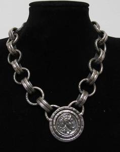 LARGE Vintage Ancient Roman Coin Design Hammered Sterling Silver Link Necklace Bracelet &amp Earring Set