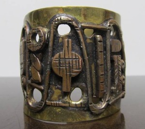 Large Vintage Mid Century Bronze &amp Brass Sculptural Cuff Bracelet