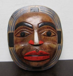 Large Northwest Coast Carved Moon Mask Bolo Tie Slide Pendant by Artie George