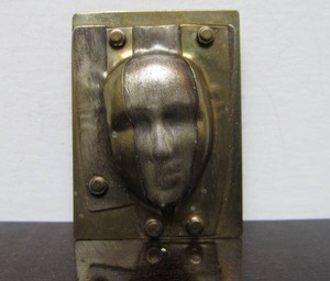 Excellent Signed Sculptural Emerging Face Sterling Silver &amp Brass Brooch