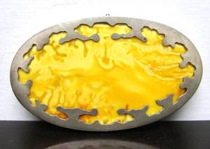 LARGE Sterling Silver &amp Amber Slice Oval Brooch Pendant