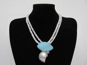 Lovely Sterling Silver Shell Pendant Necklace wLight Blue Drusy Gemstone