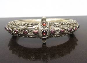 Old Vintage Ornate Sterling Silver Bracelet wInset Amethyst Gemstones