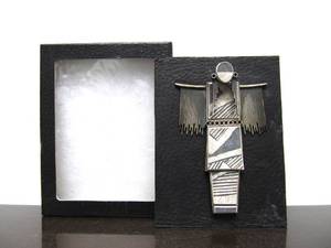 Large Signed JAMES A. OLSON Native American Sterling Silver Figural Brooch - Embrace the Moment