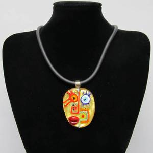 Signed Modernist Murano Glass Face Pendant Necklace