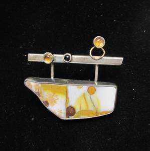 Excellent Signed Sterling Silver &amp 14K Gold Brooch by Kim Crocker