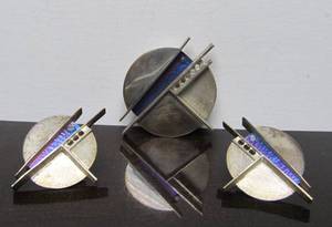 Great Looking Sterling Silver Sculptural Modernist Brooch &amp Earring Set