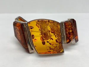 Large Chunky Sterling Silver &amp Amber Bracelet