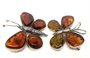 2 Sterling Silver &amp Baltic Amber Brooches