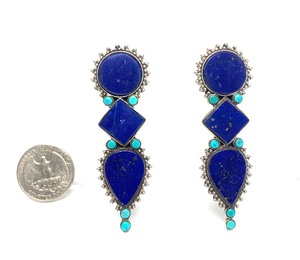 Large Vintage Southwestern Sterling Silver &amp Lapis Earrings