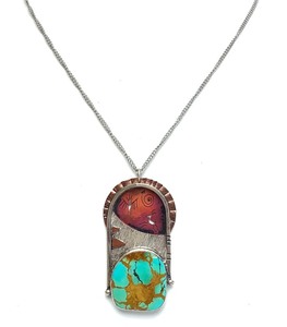 Lovely Signed Native American Sterling Silver Pendant Necklace wTurquoise &amp Hieroglyphs