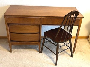 lot 2 image: Vintage MCM Desk (48 W x 19 D x 30 T) and Chair with Contents - BRING HELP TO REMOVE.  NO ON-SITE PAYMENTS