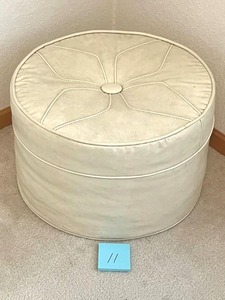 lot 11 image: Vintage Faux Leather OttomanFootstool (12 T x 19.5 Diameter) - BRING HELP TO REMOVE