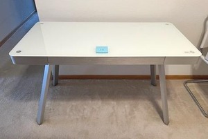 lot 13 image: Modern Office Desk with Tempered Glass Top (47 W x 23.5 D x 28 T) - Bring tools and help to remove (NO ON-SITE PAYMENTS)