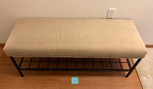 lot 59 image: Comfortable Cushioned Entry Way Bench (48 W x 18 D x 20 Tall) with Blanket - BRING HELP TO REMOVE.  NO ONSITE PAYMENTS
