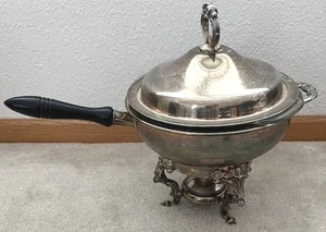 lot 263 image: Vintage Silver Plated Chafing Dish w Anchor Hocking Glass Insert