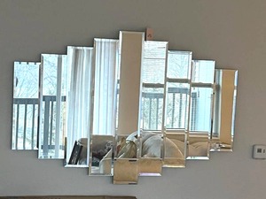 lot 296 image: Geometric Wall Mirror (36 T x 53 W) - BRING HELP AND TOOLS TO REMOVE