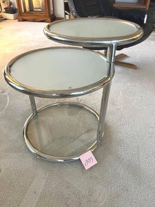 lot 299 image: Neat Chrome and Glass Swivel Side Table (24 Tall) - BRING HELP TO REMOVE